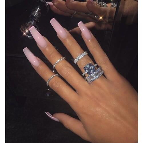 2021 New Arrived Stacking Finger Band Micro Pave Round Baguette CZ Iced Out Engagement Band Ring