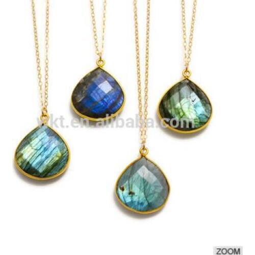 WT-N586Wholesale New trending teardrop necklaces for women natural labradorite gold strim chain natural stone necklaces jewelry
