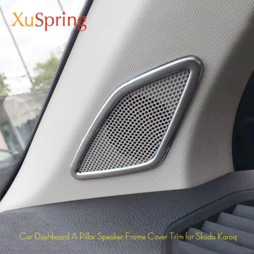 Car Dashboard A Pillar Speaker Bezel Frame Cover Sticker Strips Garnish Car Styling 2Pcs/Set For Skoda Karoq 2017 2018