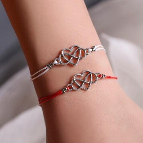 Couple Bracelets Friendship Jewelry Love Heart Charm Bracelet Women Men Lovers' Wish Good Lucky Red String Braided Adjustable