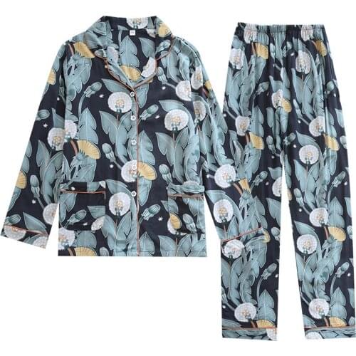 Pajamas Ladies Long-sleeved Pijamas Sexys Spring Cotton Silk Womens Spring and Summer Suits Home Wear Nachtkleding Vrouwen