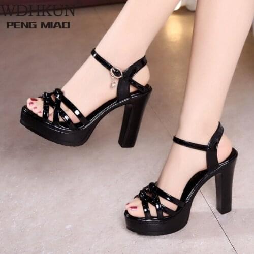 Plus Size 32-43 Block Heel Platform Sandals Women Wedding Shoes Summer 2021 Elegant Leather High Heels Sandals Ladies Office