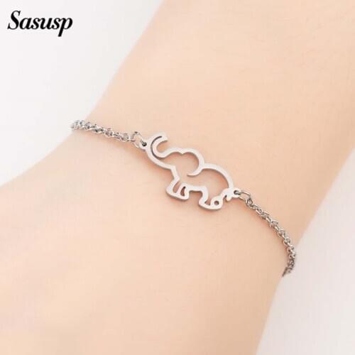 Sasusp Stainless Steel Cute Elephant Bracelets for Women Cartoon Animal Charm Bracelet Femme Party Daily Gift