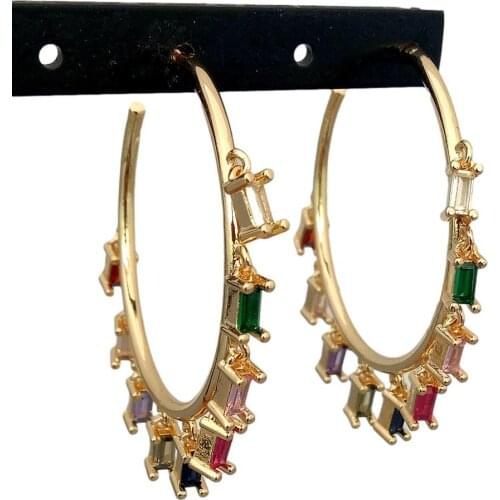 Y·YING Rainbow Rectangle Cubic Zirconia charm Earrings Gold Color Circle Hoop Earrings