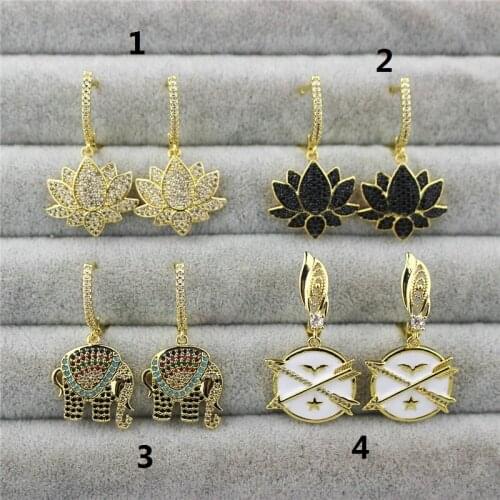 5pcs Flower shape/Elephant shape cz pendant earring,cubic zirconia micro pave charm earring,plating cz earring wholesale