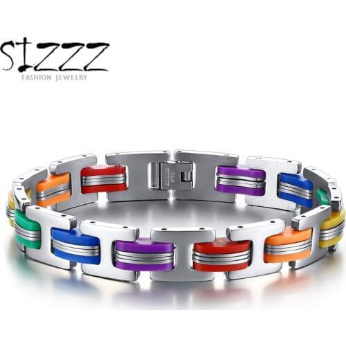 Silicone 316L Stainless Steel Bracelet Men Bangle Rainbow Color Clasp LGBT Bracelet Gay Pride Bracelet For Men Women