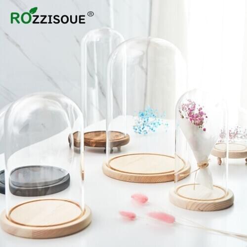Eternal Flower Glass Cover Wood Trays Decorative Display Box Dust Cover Hand-made Anime Figure Cover Transparent Desktop Decor