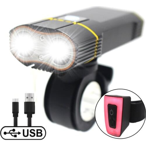 Mountain Bike Light for Night Riding,Bike Headlight 2 LED,USB Rechargeable Bicycle Headlight for Road Commuting,Front Bike Light