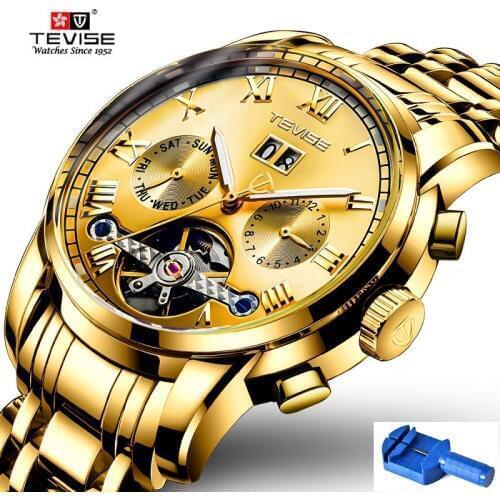 TEVISE Tourbillon Automatic Watch Man Gold Mens Watches Top Brand Luxury Mechanical Wristwatches With Free Tool Dropshipping