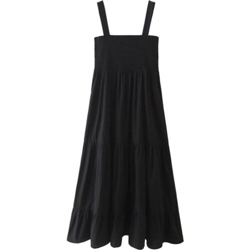 YENKYE Vintage Black Cotton Long Dress Elegant Women Sleeveless Summer Holiday Casual Party Vestido Mujer