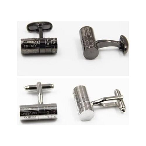 5pairs/lot Creative Date Calendar Cufflinks Cylinder Rotatable Calendar Cuff Links Gunblack/Silver Plating Mens Jewelry