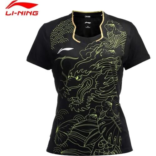 Li-Ning Women Table Tennis Training T-shirt Match Commemorative Sportswear Lining Short Sleeve Badminton Shirt Aayl128 QY