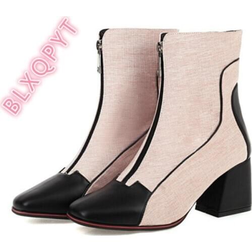 Customized Hand Made Women Fashion Botas Mujer Short Zapatos Mujer Booties Ankle Zipper Elegant High Heels 7cm Boots Shoes DZ-68