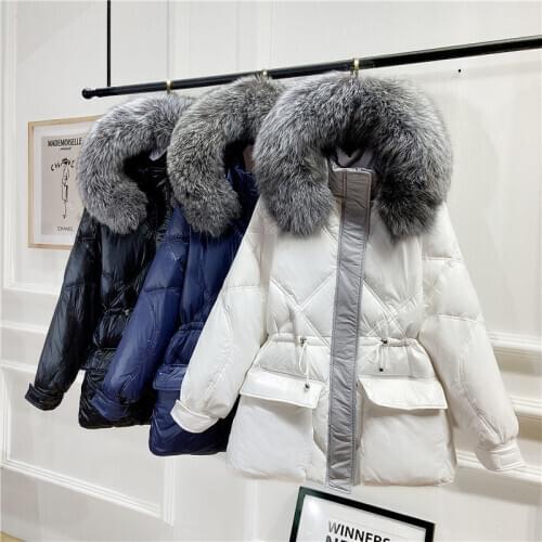 Big Real Fox Fur Collar 2021 Winter Jacket Women 90%White Duck Down Jacket Women Down Coat Female Thicken Warm Loose Down Parka