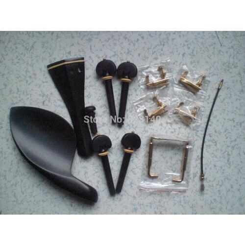 1 Set Ebony Violin Fitting with gold color tuner tail gut and chin rest clamp 4/4