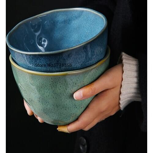 1PCS Ceramic Tableware Malachite Green Fruit Salad Bowl Irregular Soup Noodle Bowl Instant Noodle Bowl