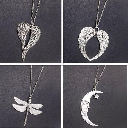 1pcs Silver Plated Women Vintage Trendy Necklace Girls Exquisite Simplicity Angel Wings Pendants Choker Necklace M398