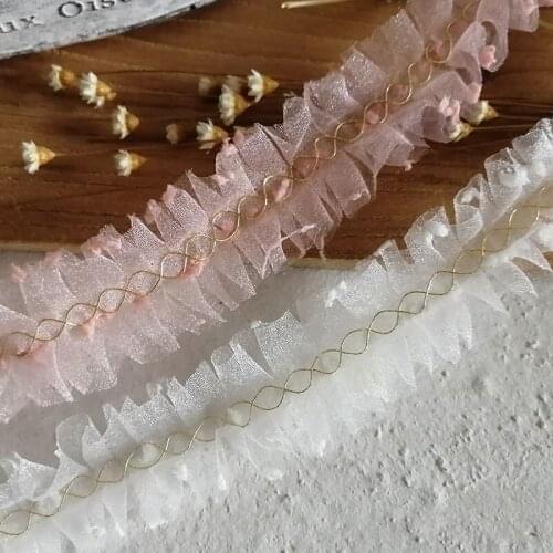 10 Yards Shimmer Pleated Tulle lace trim Gold Ruffled lace trim For DIY Sewing Costume Apparel Wedding Lace Garter Decor Pet Bib