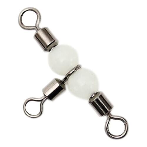 20Pcs/lot 3 Way Fishing Rolling Brass T Shape Triple Swivels Ring Luminous Bearing Connector Snap Fishing Tackle Accessories