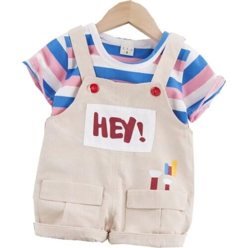 2021 Baby Boys Girls Clothes Set Children Clothing Color Stripe T-shirt Overalls Pants Infant Outfits Kids Clothes Casual Suit