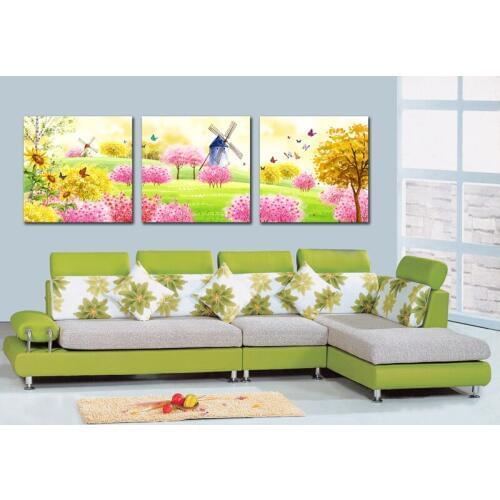 3 piece canvas art painting cartoon sunshine landscape Windmill, butterfly, sunflower Wall Art pictures Print Painting
