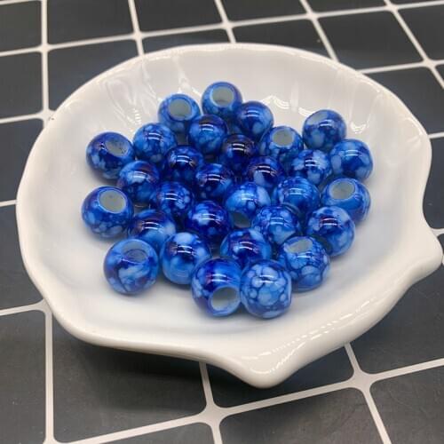 30pcs 12x10mm Blue Big Hole Round Acrylic Beads for Jewelry Making DIY Accessory Necklace Jewelry Making