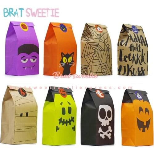 40pcs Halloween Party Favor Bags Pumpkin Ghost Vampire Happy Halloween Trick or Treat Candy Paper Bag Cookie Gift Bags