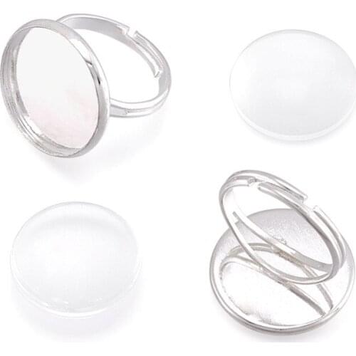 PandaHall 5Set 18mm 18mm Clear Domed Glass Cabochon Cover and Brass Pad Ring Bases for DIY Portrait Ring Jewelry DIY Making Hot