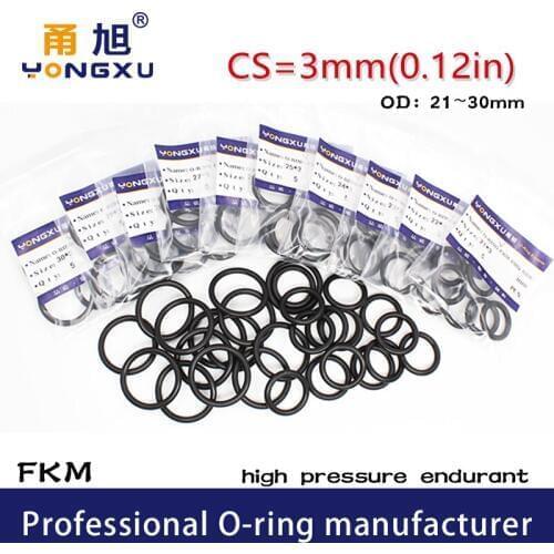 5PCS/lot Fluorine rubber Ring Black FKM Oring Seals CS3mm OD21/22/23/24/25/26/27/28/29/30*3mm Seal Gasket Oil Rings Fuel Washer