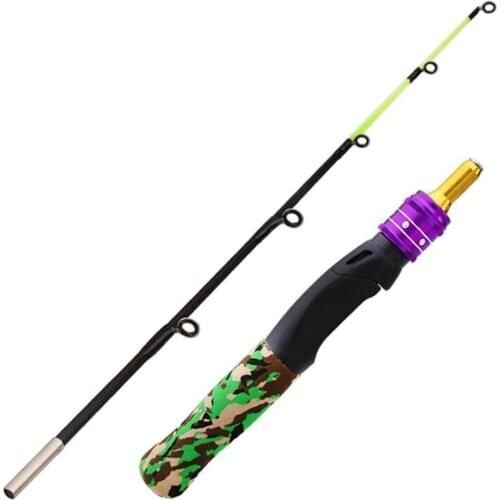 61cm Winter Fishing Shrimp Rod Camouflage Straight Handle Rod 2 Sections Telescopic Good Toughness Ice Fishing Rod Fish Pole