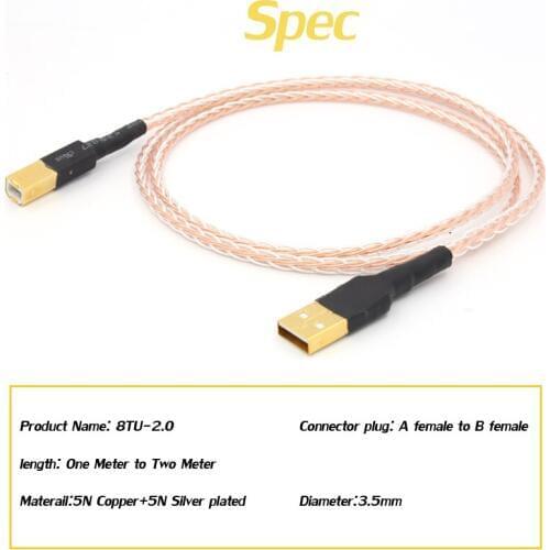 8cu USB Copper+silver interconnect USB cable with A to B plated gold connection USB audio digital cable