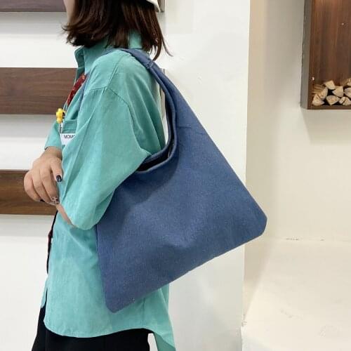 High Capacity Tote Jeans Bag Vintage Denim Bag Women Simple Elegant Hobos Casual Daily Shopper Bags Luxury Designer Handbag 2021