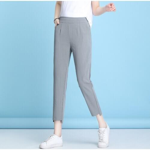 Calf Length Casual Pants Summer Women Trousers Loose Thin High Waist Straight 3XL 4XL Plus Size Pants Women Robes TA2290