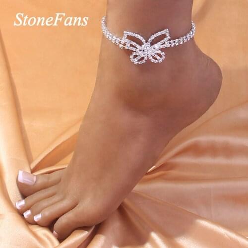 Stonefans Fashion Rhinestone Big Butterfly Anklet Wholesale Silver Color Women Butterfly Foot Anklet Bracelet Leg Chain Gift