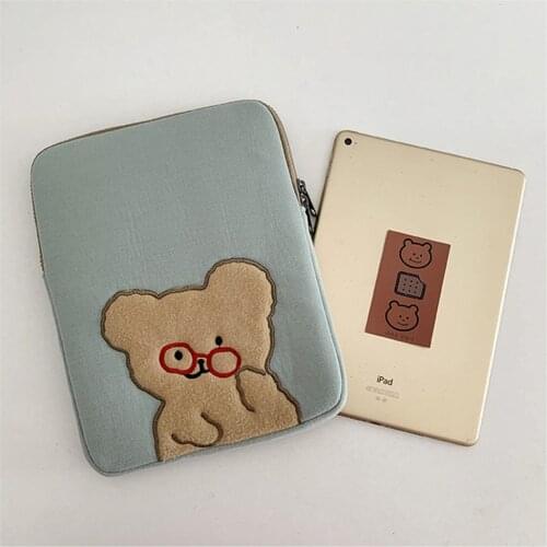 IPad Sleeve Cute Laptop Tablet Pouch iPad Pro 12.9 11 Inch Air 4 10.9 2020 Cartoon Glass Bear Case Cover Ins Girls Travel Bag