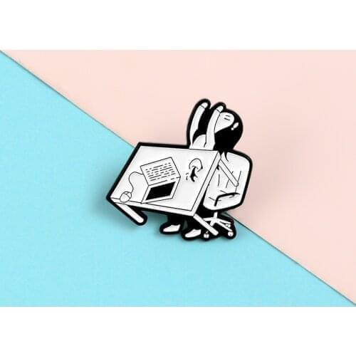 Black White Tired of Work Girl Brooch Shirt Badges Enamel Pins Broches for Men Women Badge Pines Brooches Jewelry Accessories