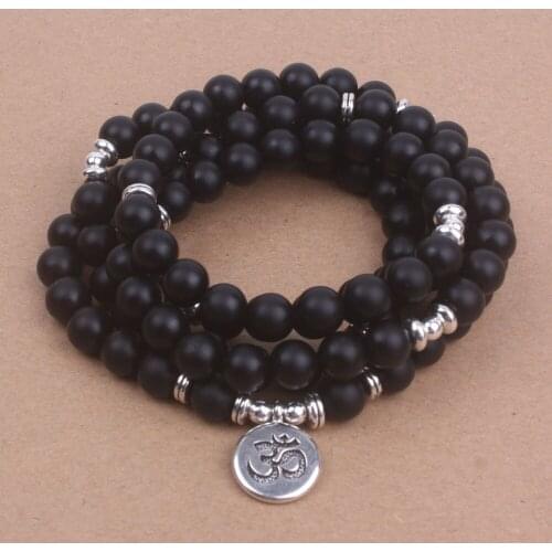 Black Frosted Onyx Beads With Lotus OM Buddha Charm Yoga Bracelet Or Necklace Natural Stone 108 Mala Jewelry Dropshipping
