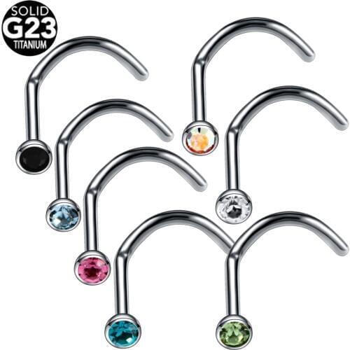 G23 Titanium Nose Screw Stud Piercing Crystal Nariz Septum Piercing Gem Nose Pin Bone lots Nostril Earring Cartilage Piercings