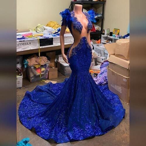 2020 Laser Purple Evening Dress Sexy V Neck Party Gowns Custom Made Shiny Sequin Mermaid Prom Dresses Robe De Soiree Vestido