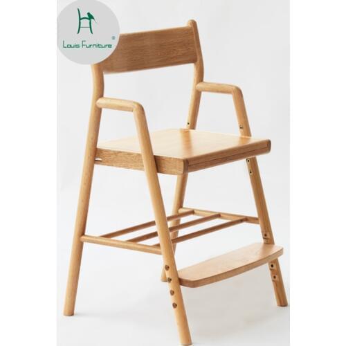 Louis fashion Childrens Stools Solid Wood Learning Oak Lifting Wood Wax Oil Writing Adjustable Student
