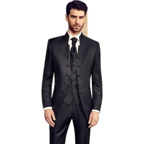 Fashion men suits Stand Collar Wedding Mens Suits Slim Fit Bridegroom Tuxedos For Men Suit Black Custom size