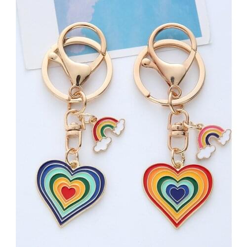 Fashion Simple Heart-shaped Rainbow Metal Keychain For Men Women Cute Trend Bag Pendant Car Key Chain Friend Couple Gift Jewelry