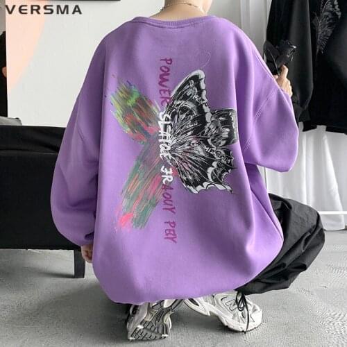 VERSMA Japanese Harajuku Trendy Butterfly Gothic Print Hoodie Male Vintage Chic Long Sleeve Sweatshirt Men Pullover Dropshipping