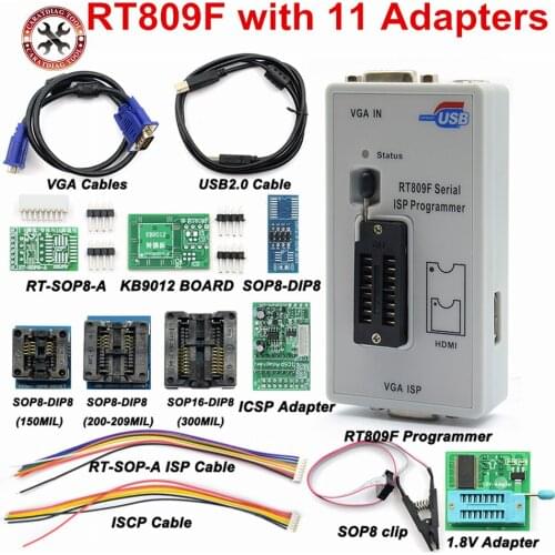 Newest Original RT809F Serial ISP Programmer with 11pcs adapters +SOP8 test clip+EDID cable +ICSP bios Universal ISP Programmer