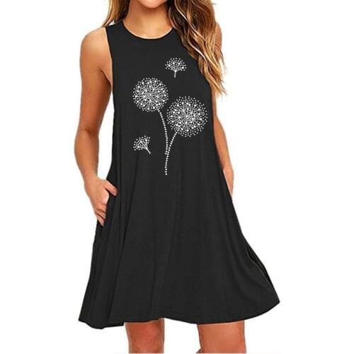 New 2021 Summer Tank Dresses Women Sleeveless O-Neck Dandelion Print Dress Loose Plus Size Pockets Casual Dress 5XL 6XL Vestidos