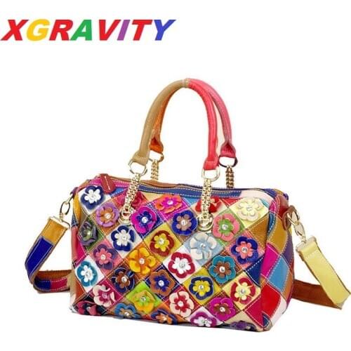 2021 New Genuine Leather Handbags Ladies Fashion Mix Color Bags Female Cross Body Big Bags Cow Leather Fashion Bags For Woman