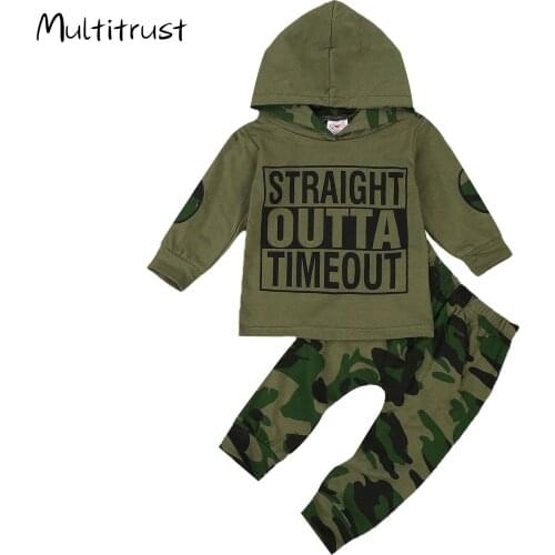 Infant Boy Clothes Fashion Kids Boys Clothes Sets Letter Print Long Sleeve Hooded Pullover Tops Camouflage Pants 0-4Y