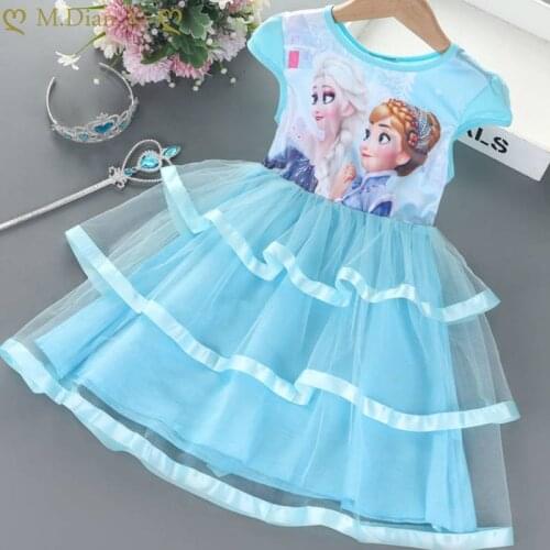 Girls Dress Summer Ice Snow Princess Dress Sophia Cartoon Dress Aisa Childrens Summer Dress Mesh Cake Dress 3-8 Years Old