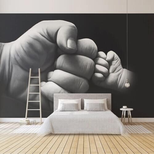 Custom Mural Papel De Parede 3D Creative Hand Painted Black And White Fist Poster Photo Background Wall Decor Painting Wallpaper