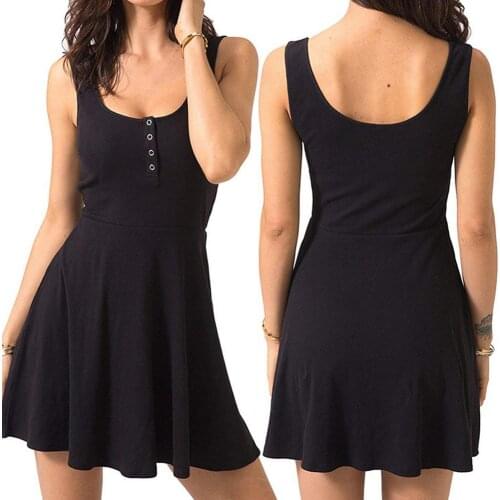 Casual kleid Solid Color Fashion Women Dress U-neck Button Sleeveless Women Casual Short Tank Dress femme robe vestido de mujer